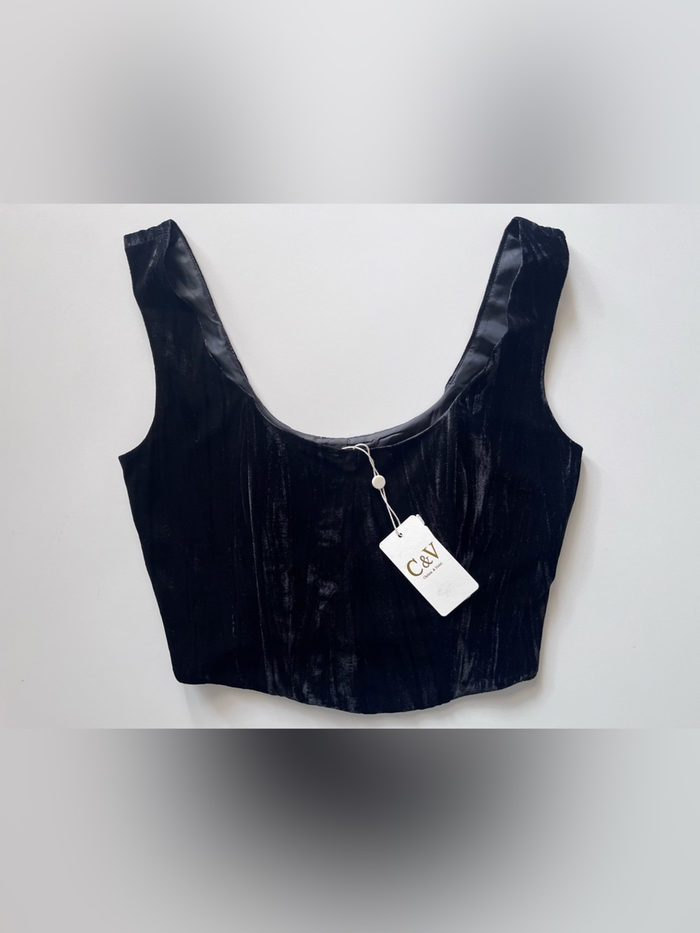 Chelsea & Violet Black Velvet Scoop Neck Crop Tank